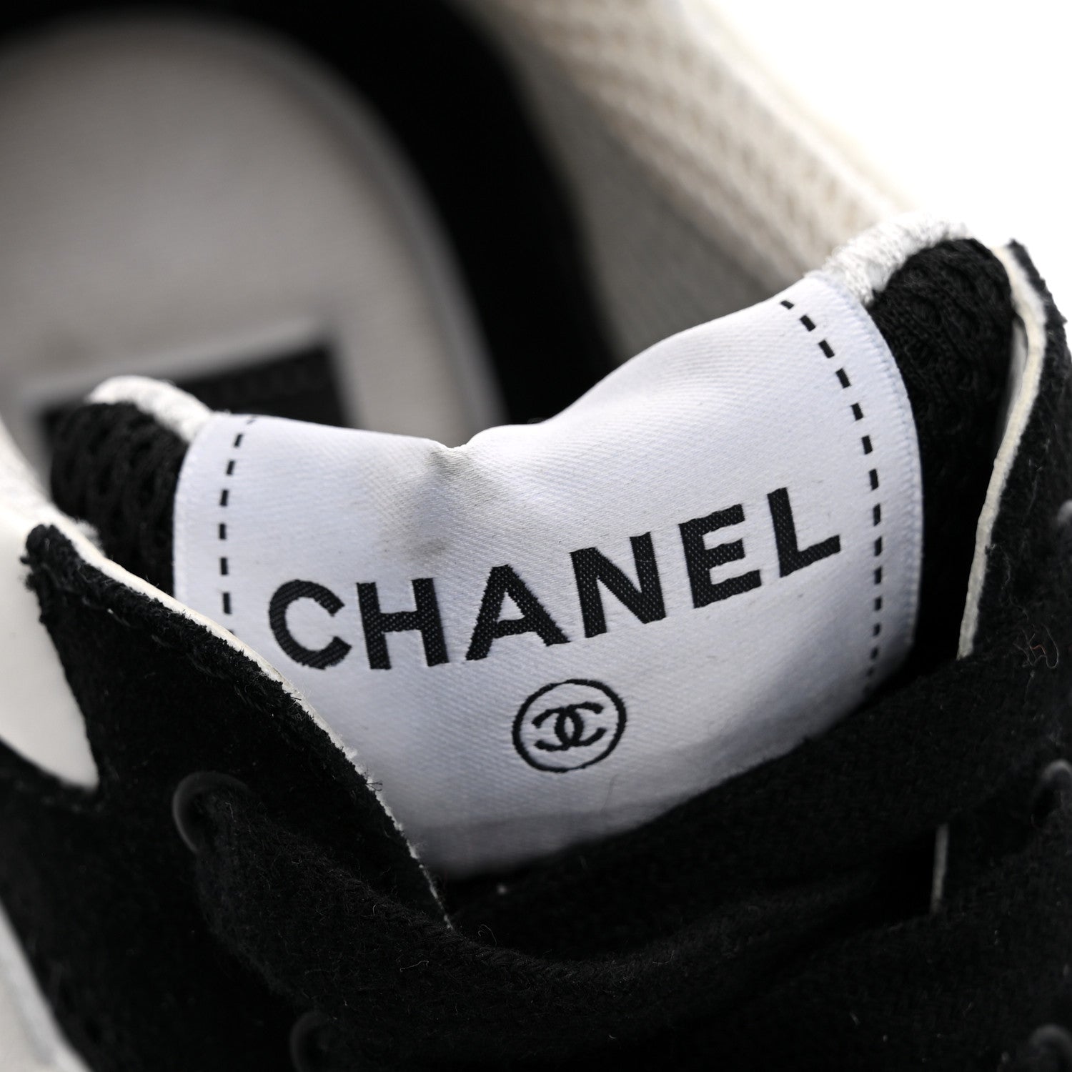 Chanel Mesh Suede Grained Calfskin Womens CC Sneakers 38.5 Black White 9 of 10