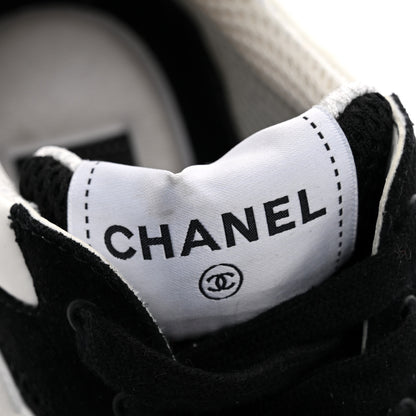 Chanel Mesh Suede Grained Calfskin Womens CC Sneakers 38.5 Black White 9 of 10