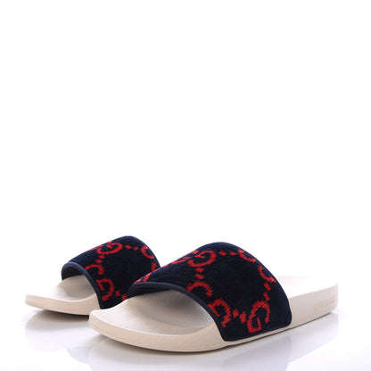 Gucci Terry Cloth GG Monogram Slide Sandals 37 Blue Red 3 of 10
