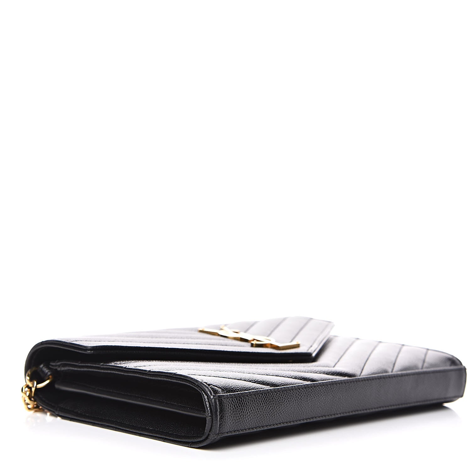 Saint Laurent Grain De Poudre Matelasse Chevron Monogram Chain Wallet Black 4 of 11