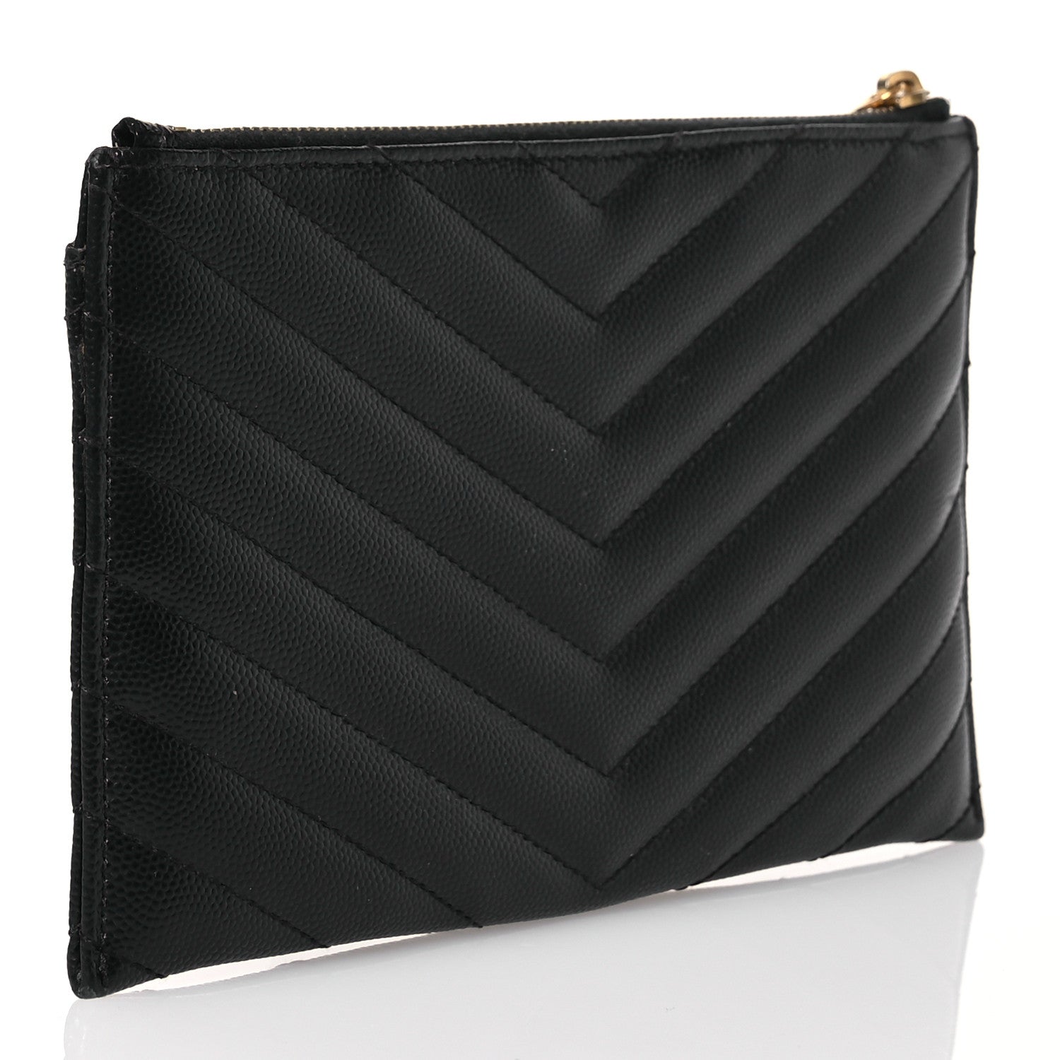 Saint Laurent Grain De Poudre Chevron Monogram Bill Pouch Black 3 of 14