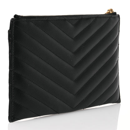 Saint Laurent Grain De Poudre Chevron Monogram Bill Pouch Black 3 of 14
