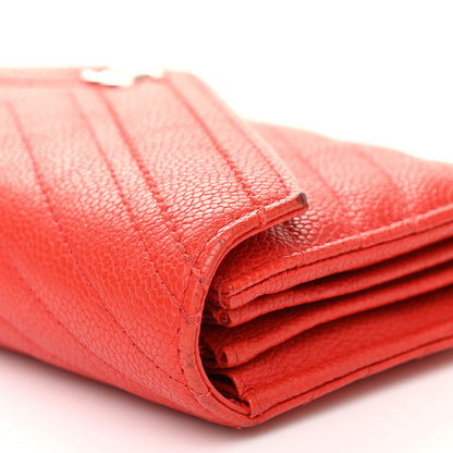 Chanel Caviar Chevron Quilted Wallet Red 12 of 16