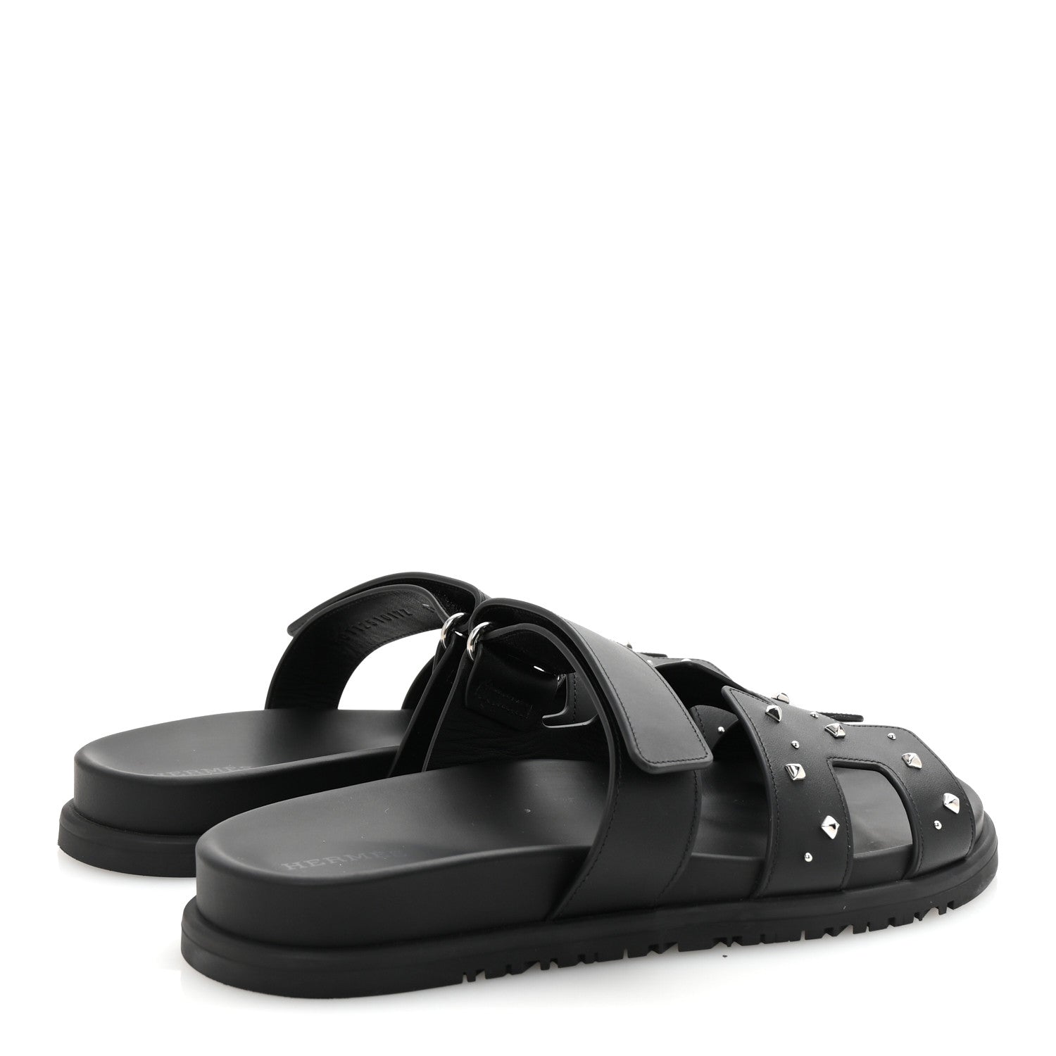 Hermes Calfskin Medor Studded Womens Chypre Sandals 39 Black 5 of 9