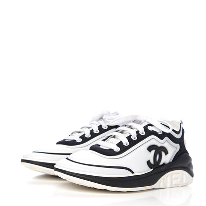 Chanel Lycra Womens CC Sneakers 38 White Black 3 of 10