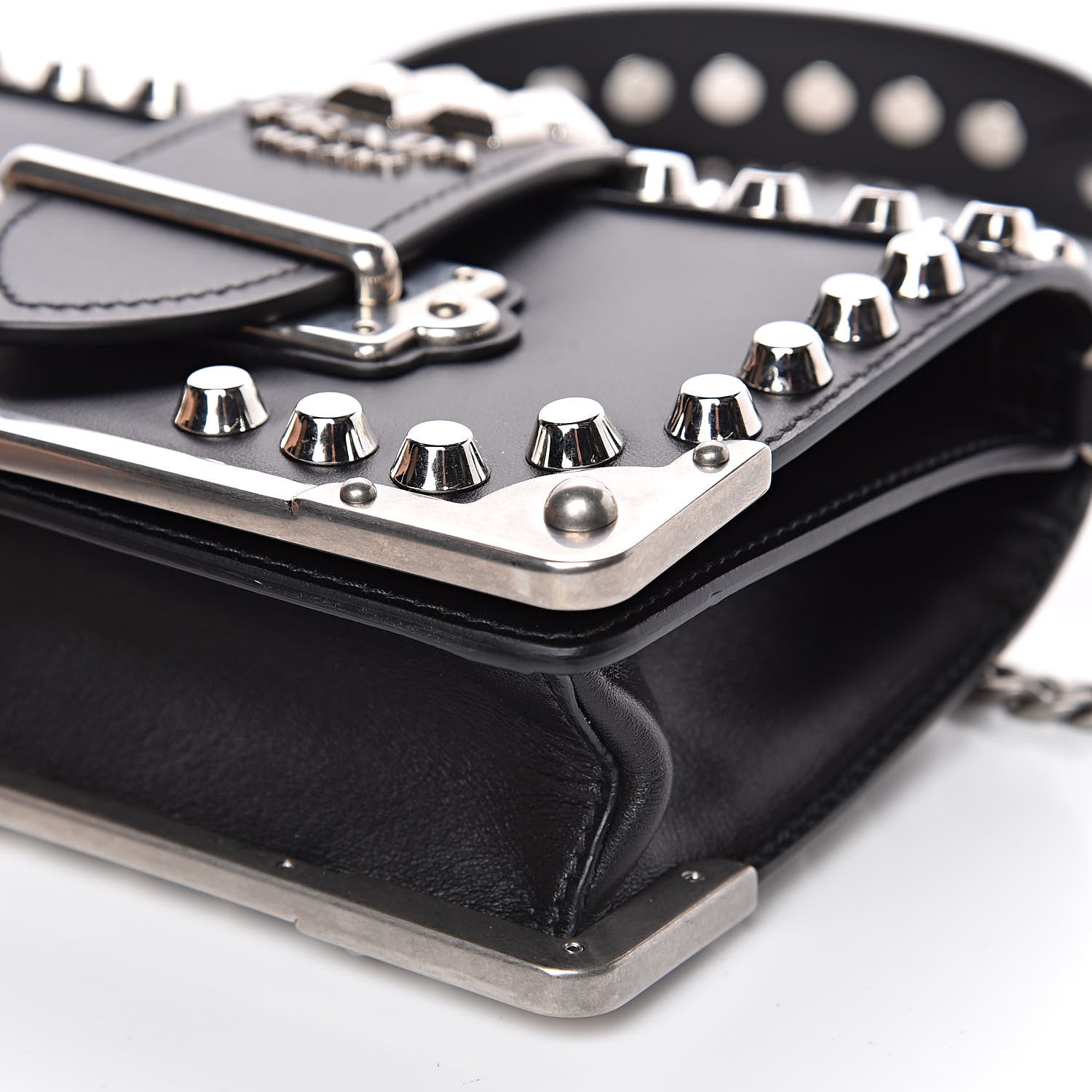 Prada City Calf Saffiano Studded Small Cahier Bag Black 8 of 9