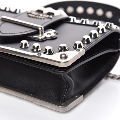 Prada City Calf Saffiano Studded Small Cahier Bag Black 8 of 9