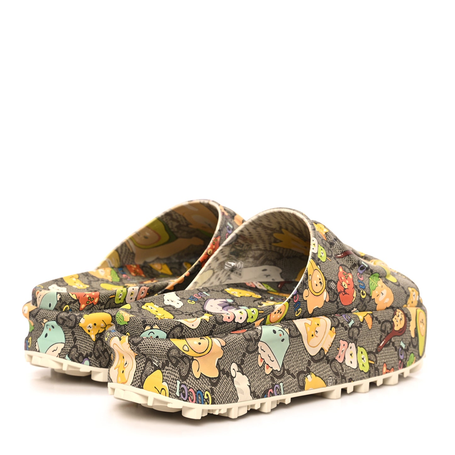 X PIKARAR Cubic Rubber Monogram Animal Print Womens Interlocking G Platform 42mm Slide Sandals 38 Beige Ebony Multicolor