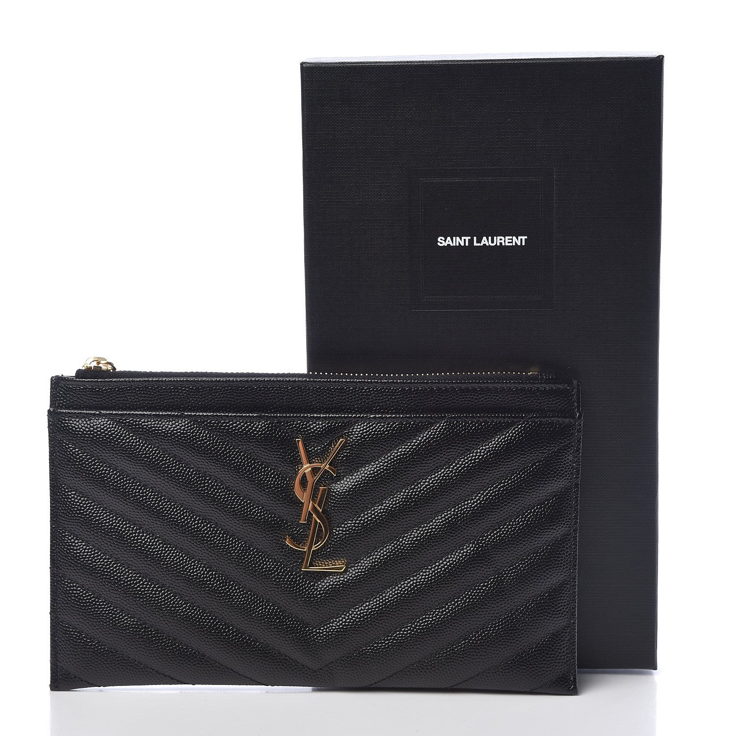Saint Laurent Grain De Poudre Chevron Monogram Bill Pouch Black 10 of 10
