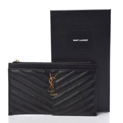Saint Laurent Grain De Poudre Chevron Monogram Bill Pouch Black 10 of 10