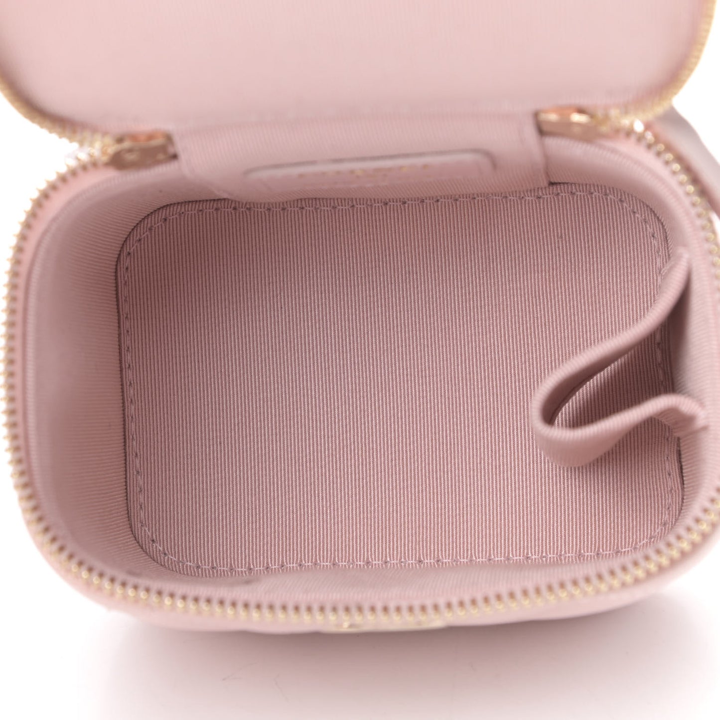 Iridescent Caviar Quilted Mini Pearl On Top Vanity Case With Chain Light Pink