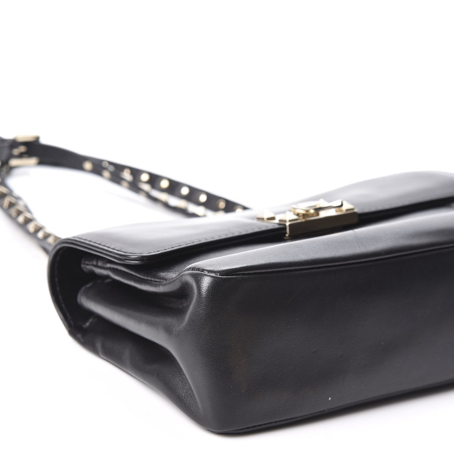 Vitello Rockstud Flip Lock Shoulder Flap Bag Black