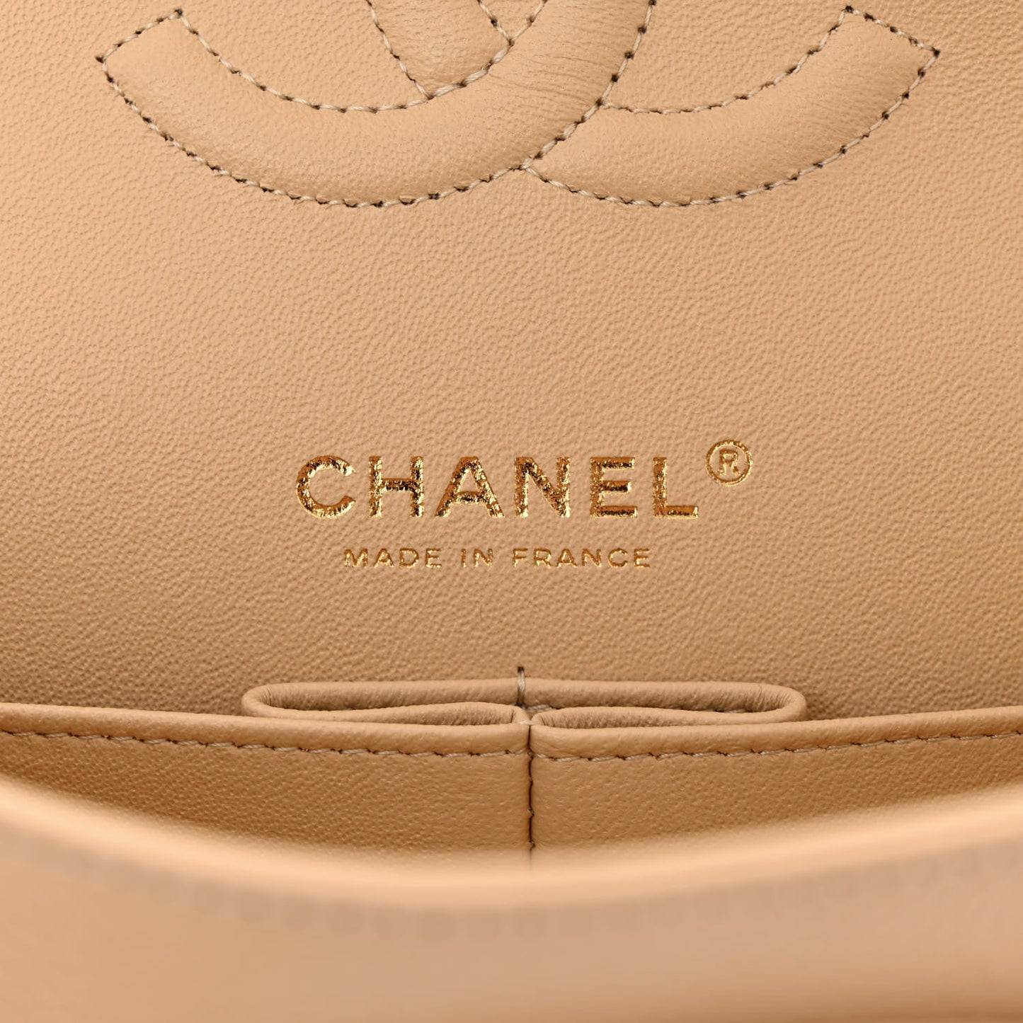 Caviar Quilted Medium Double Flap Beige Clair