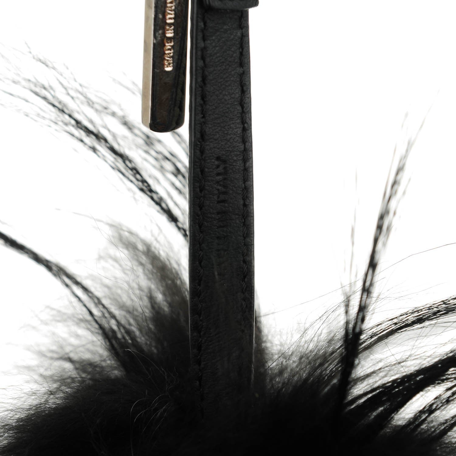 Fendi Goat Fox Fur Calfskin Studded Eye Monster Bag Bug Cube Charm Black 5 of 5
