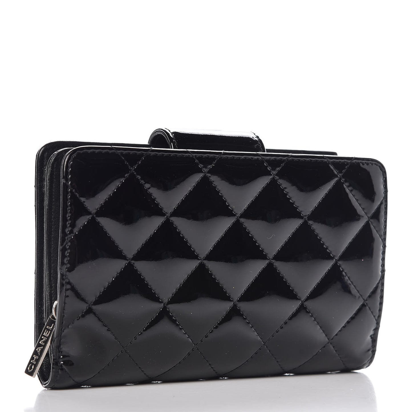 Patent Quilted Brilliant Zipped Pocket Wallet Black