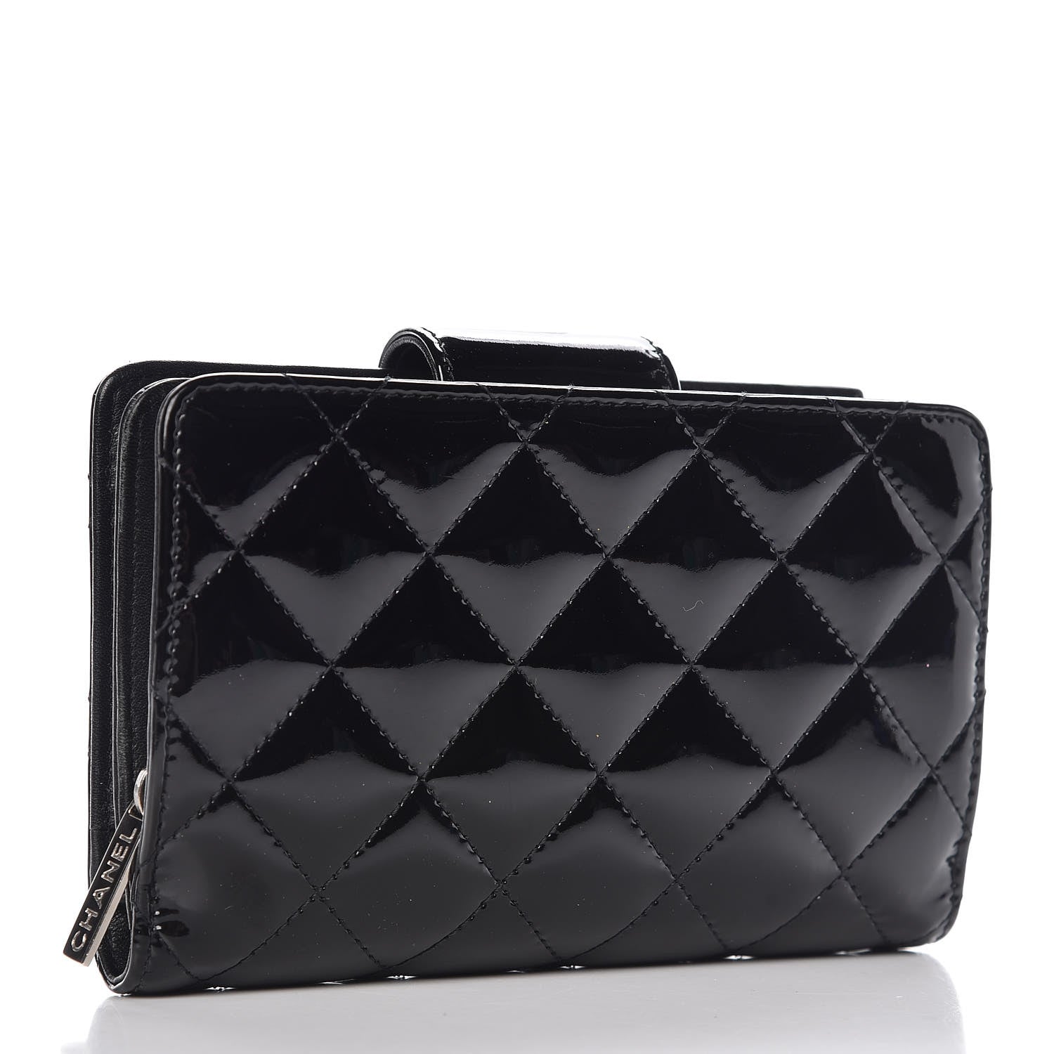 Chanel Patent Quilted Brilliant Zipped Pocket Wallet Black 3 of 11