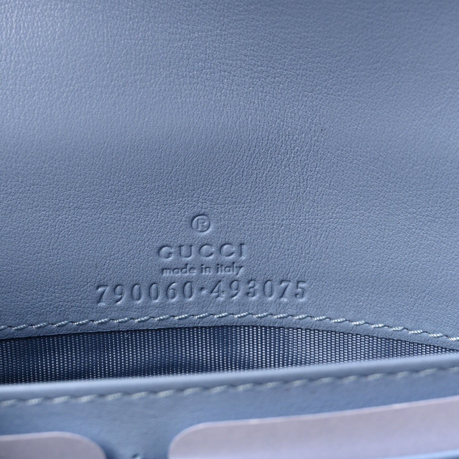 Gucci GG Supreme Monogram Textured Dollar Calfskin Mini GG Marmont Chain Wallet Light Pink Blue Beige 6 of 9