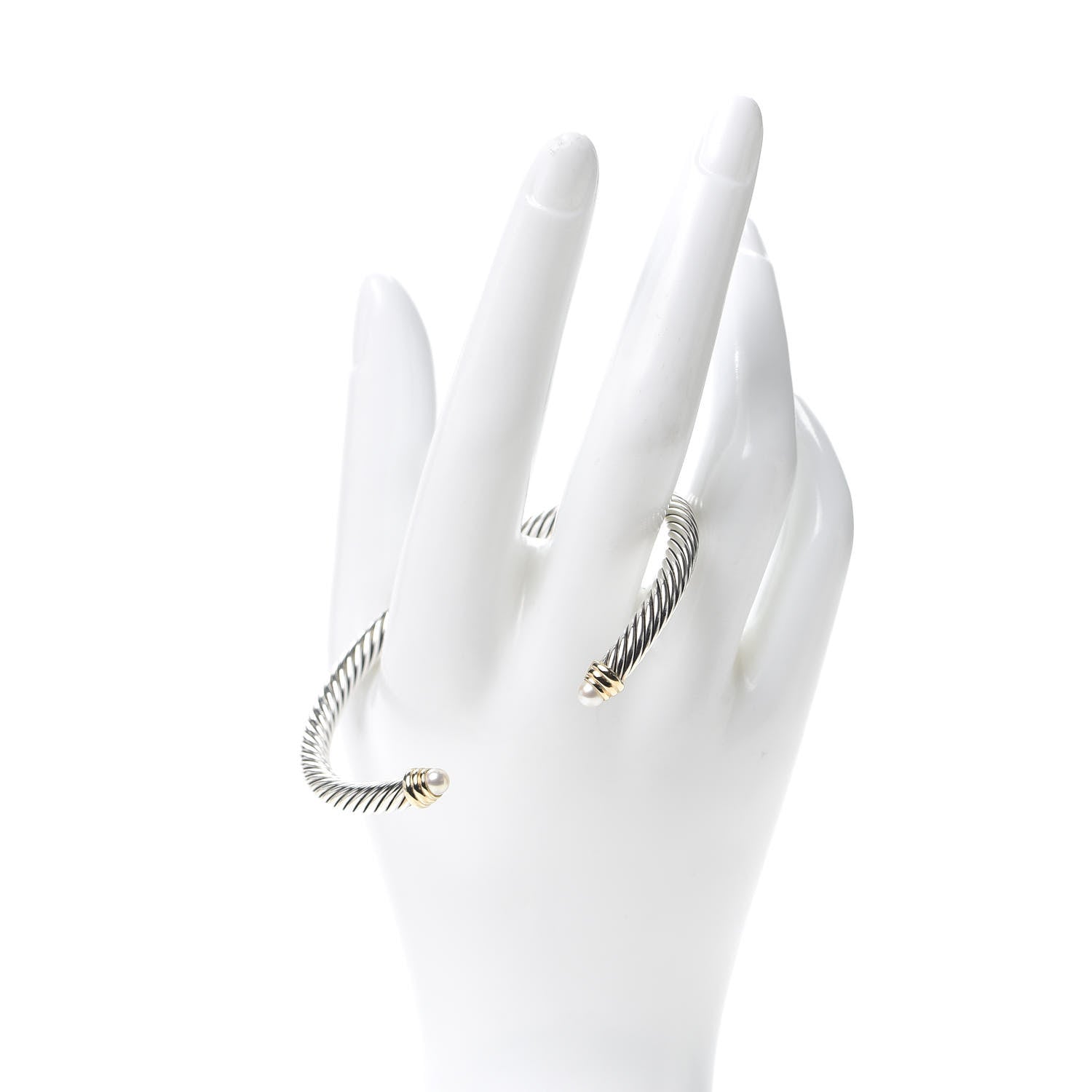 David Yurman Sterling Silver 14K Yellow Gold Pearl 5mm Cable Classics Petite Color Bracelet 2 of 5