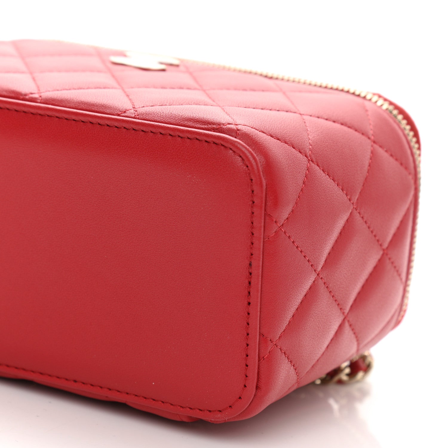 Chanel Lambskin Quilted Small Top Handle Vanity Case With Chain Red 10 of 11