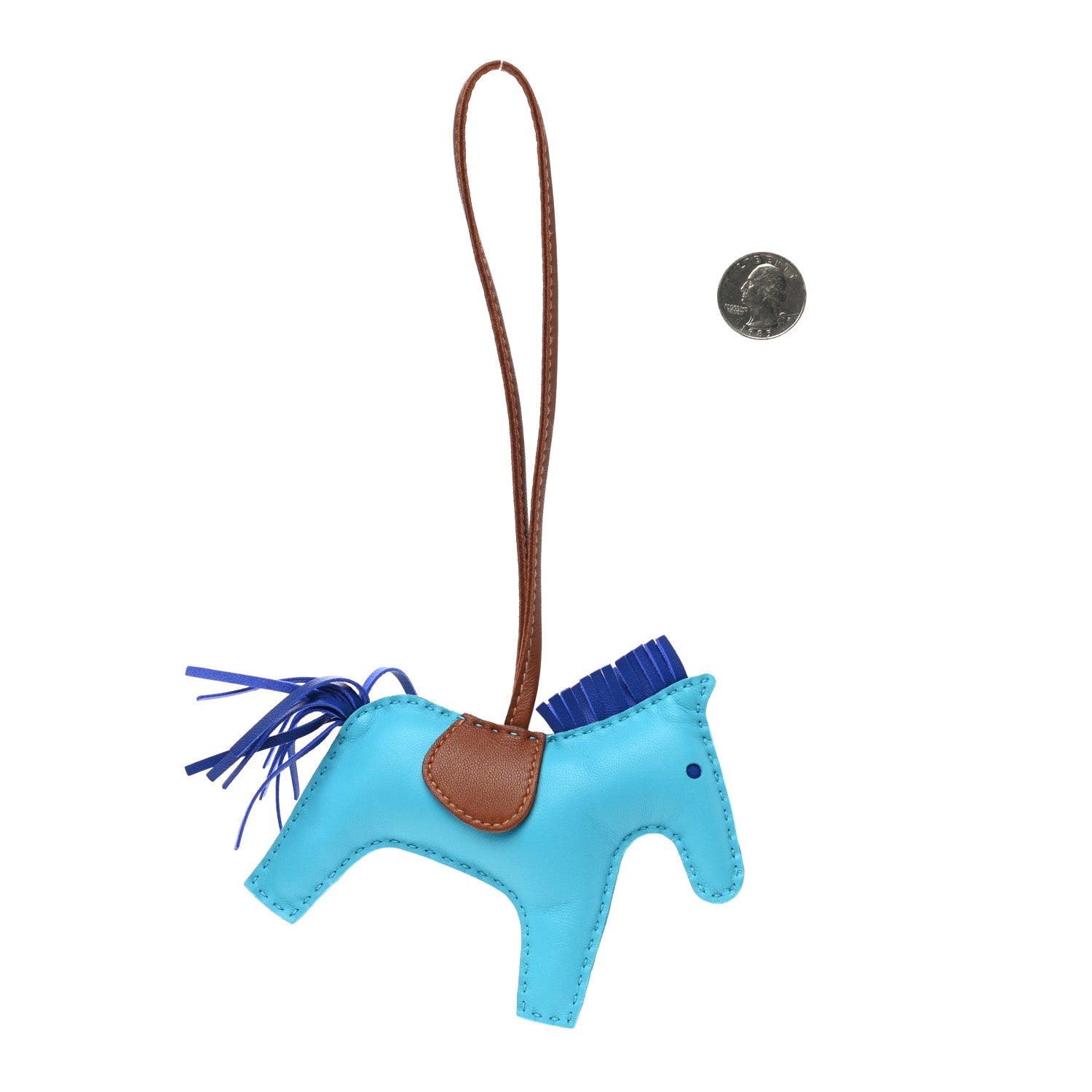 Hermes Milo Lambskin Grigri Rodeo Horse Bag Charm MM Bleu Azteque Bleu Electrique Fauve 3 of 4