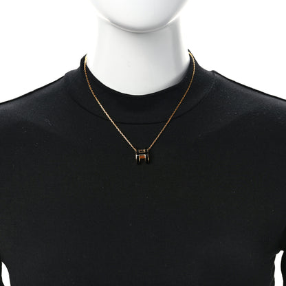 Hermes Lacquered Gold Pop H Pendant Necklace Black 2 of 5