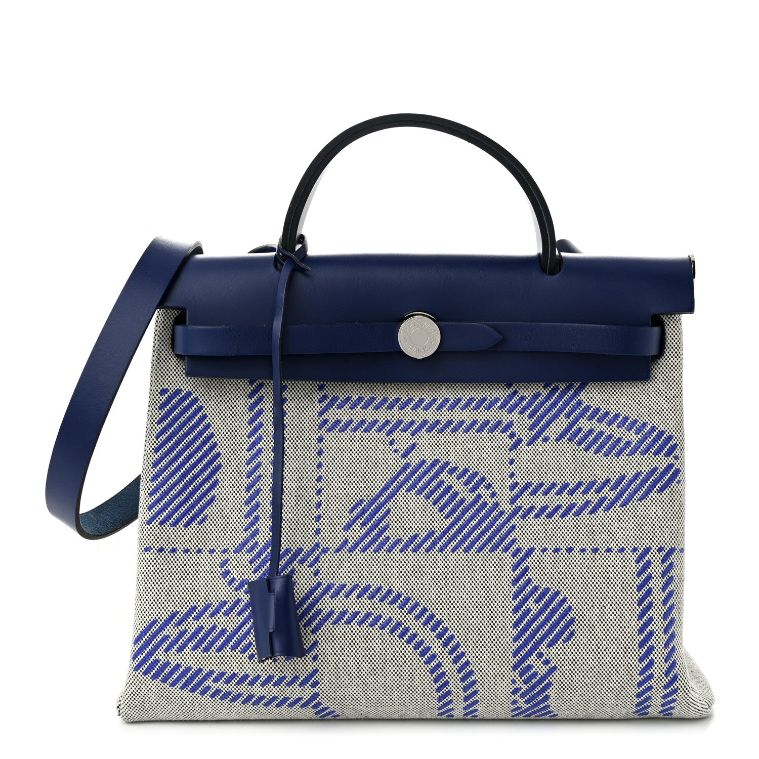 Hermes Vache Hunter Toile H Brides de Gala Herbag Zip Retourne 31 PM Bleu De France Ecru Black 1 of 11