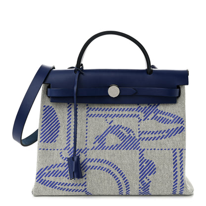Hermes Vache Hunter Toile H Brides de Gala Herbag Zip Retourne 31 PM Bleu De France Ecru Black 1 of 11