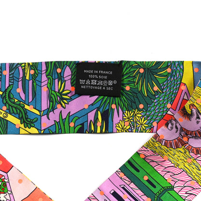 Hermes Silk Animapolis Plumetis Twilly Rose Vert Orange Fluo 2 of 4