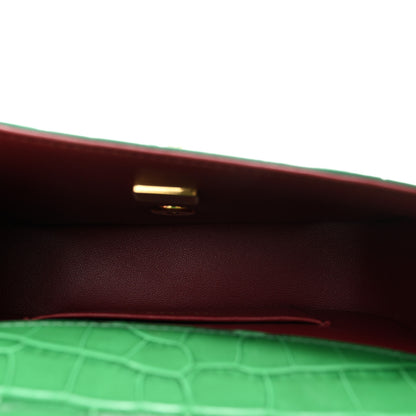 Chanel Calfskin Crocodile Embossed Turn Around Mini Flap Emerald 5 of 10