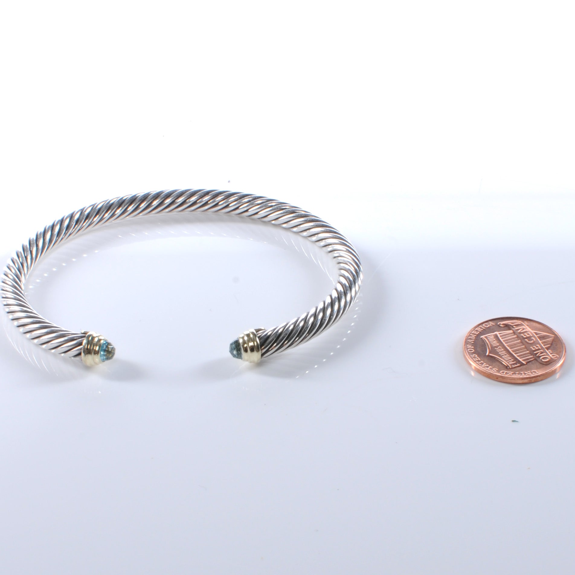 David Yurman Sterling Silver 14k Blue Topaz 5mm Cable Collection Bracelet 2 of 3