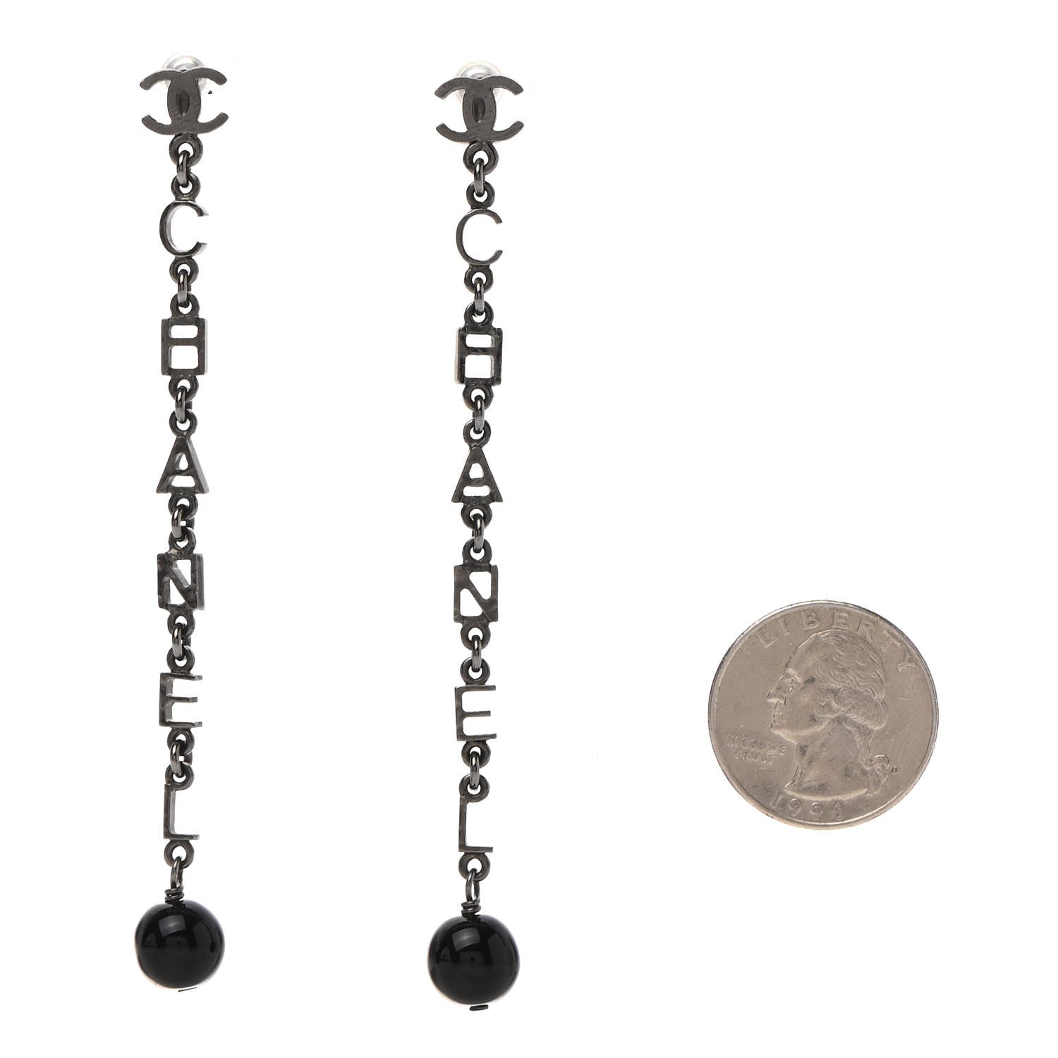 Chanel Ruthenium Bead CC Logo Dangle Earrings 2 of 5