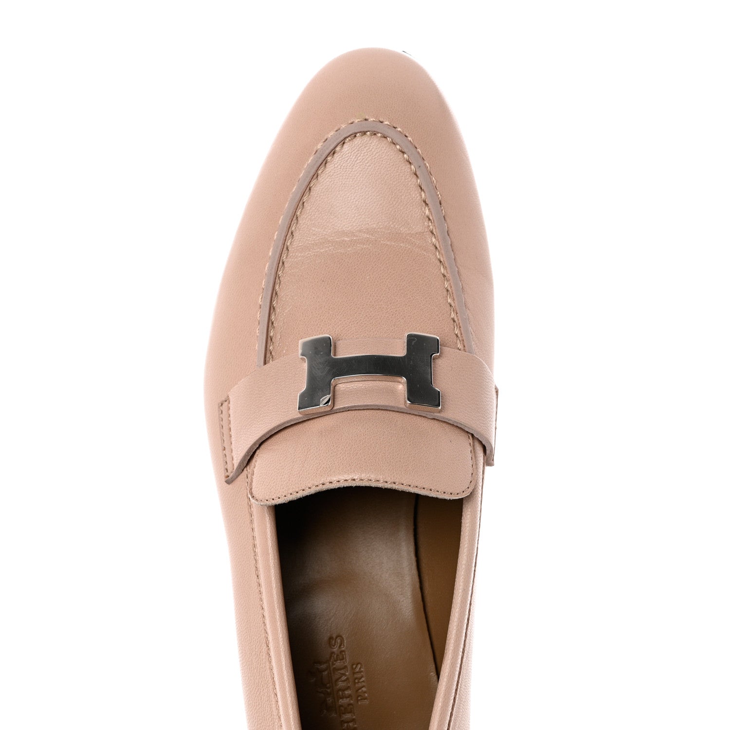 Hermes Chevre Womens Paris Loafers 37 Beige Nude 11 of 12