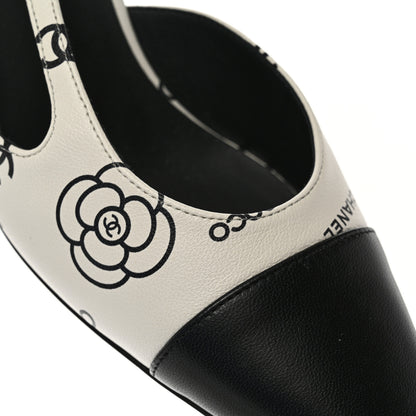 Chanel Printed Lambskin Cap Toe CC Slingback Pumps 39.5 Black White 12 of 14