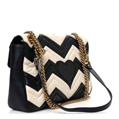 Gucci Calfskin Matelasse Medium GG Marmont Shoulder Bag Black White 3 of 10