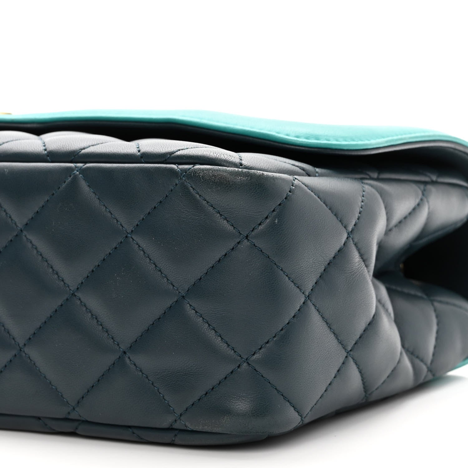 Chanel Lambskin Quilted Bi-Color Flap Navy Turquoise 10 of 11