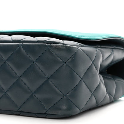 Chanel Lambskin Quilted Bi-Color Flap Navy Turquoise 10 of 11