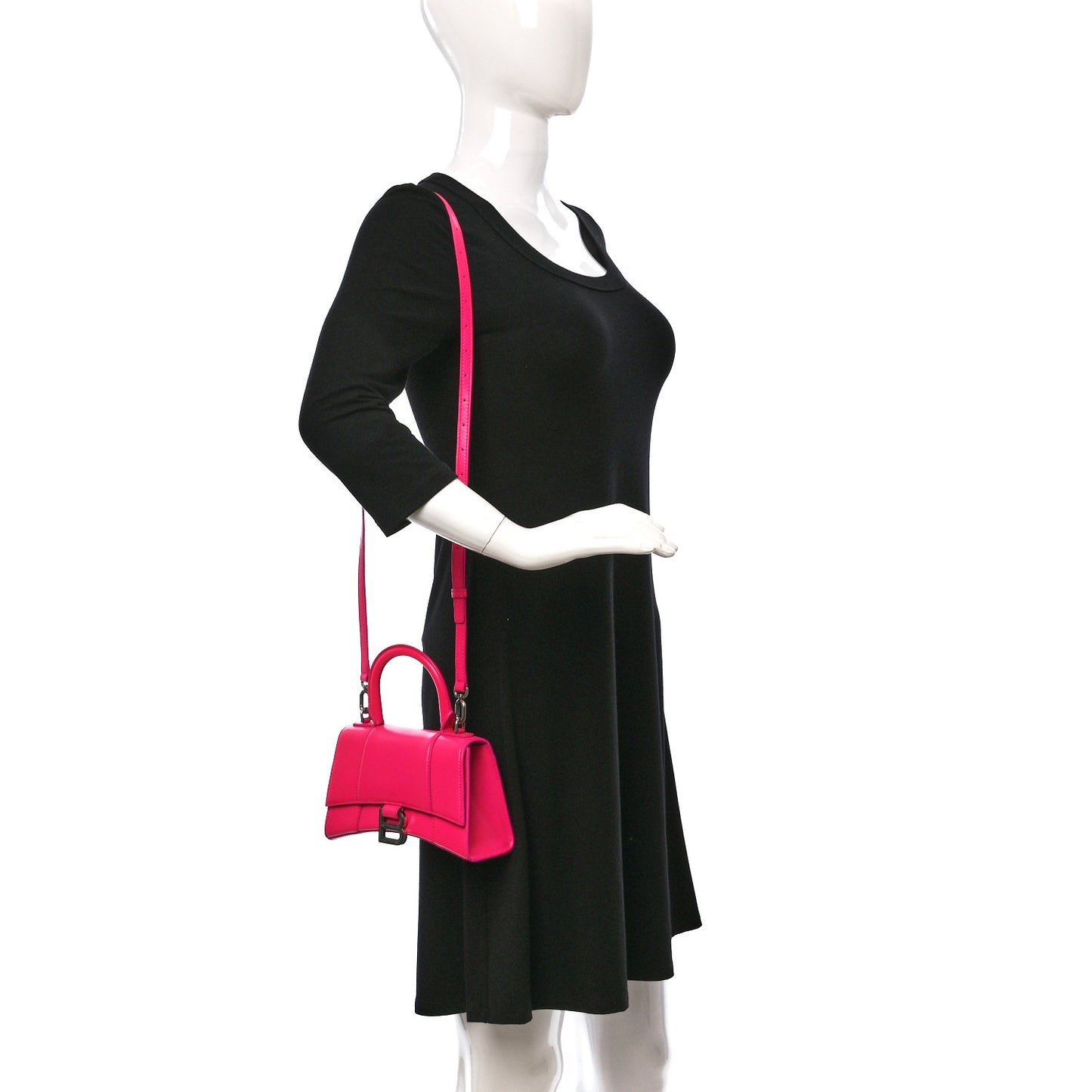 Shiny Box Calfskin Hourglass Top Handle Bag XS Acid Fuchsia