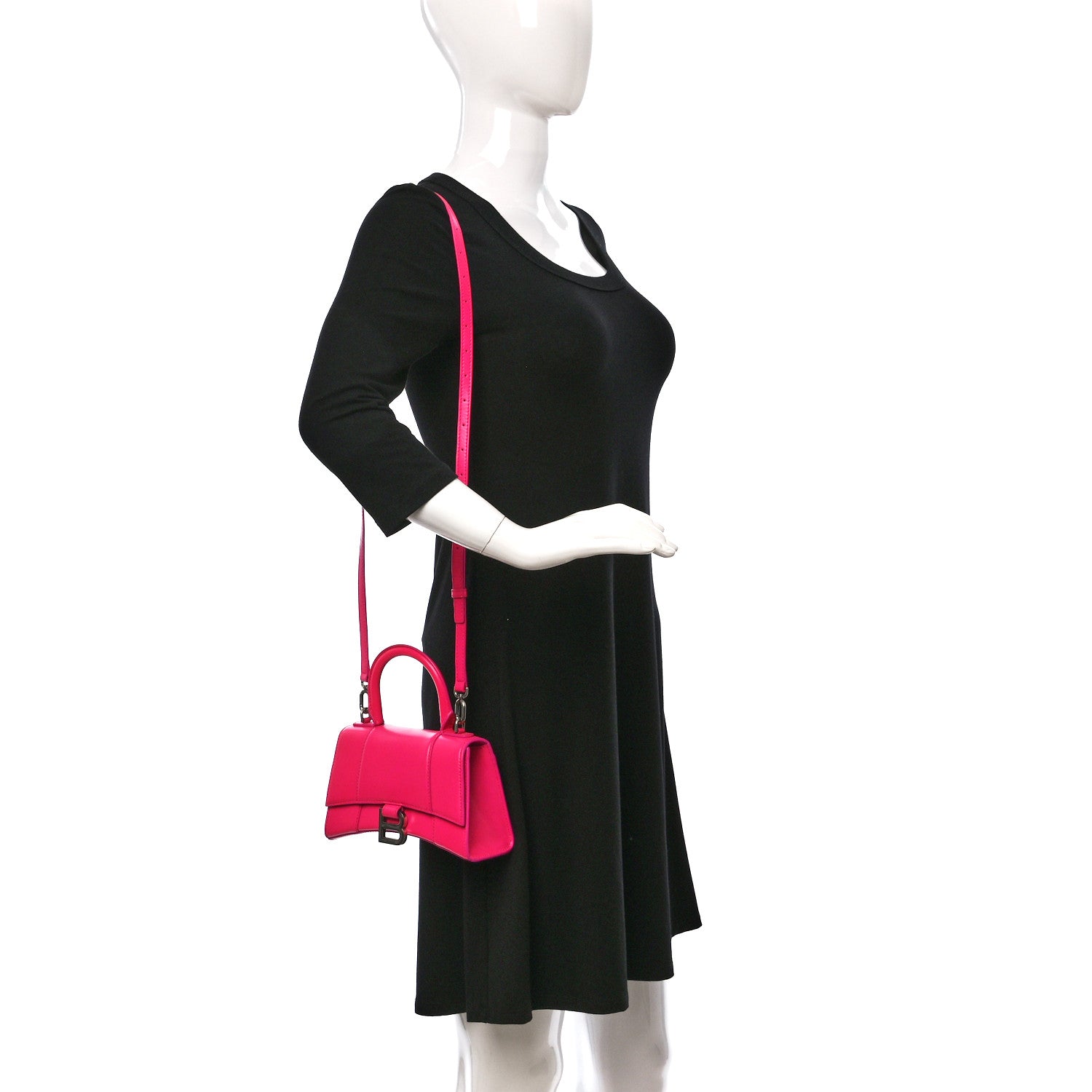 Balenciaga Shiny Box Calfskin Hourglass Top Handle Bag XS Acid Fuchsia 2 of 11