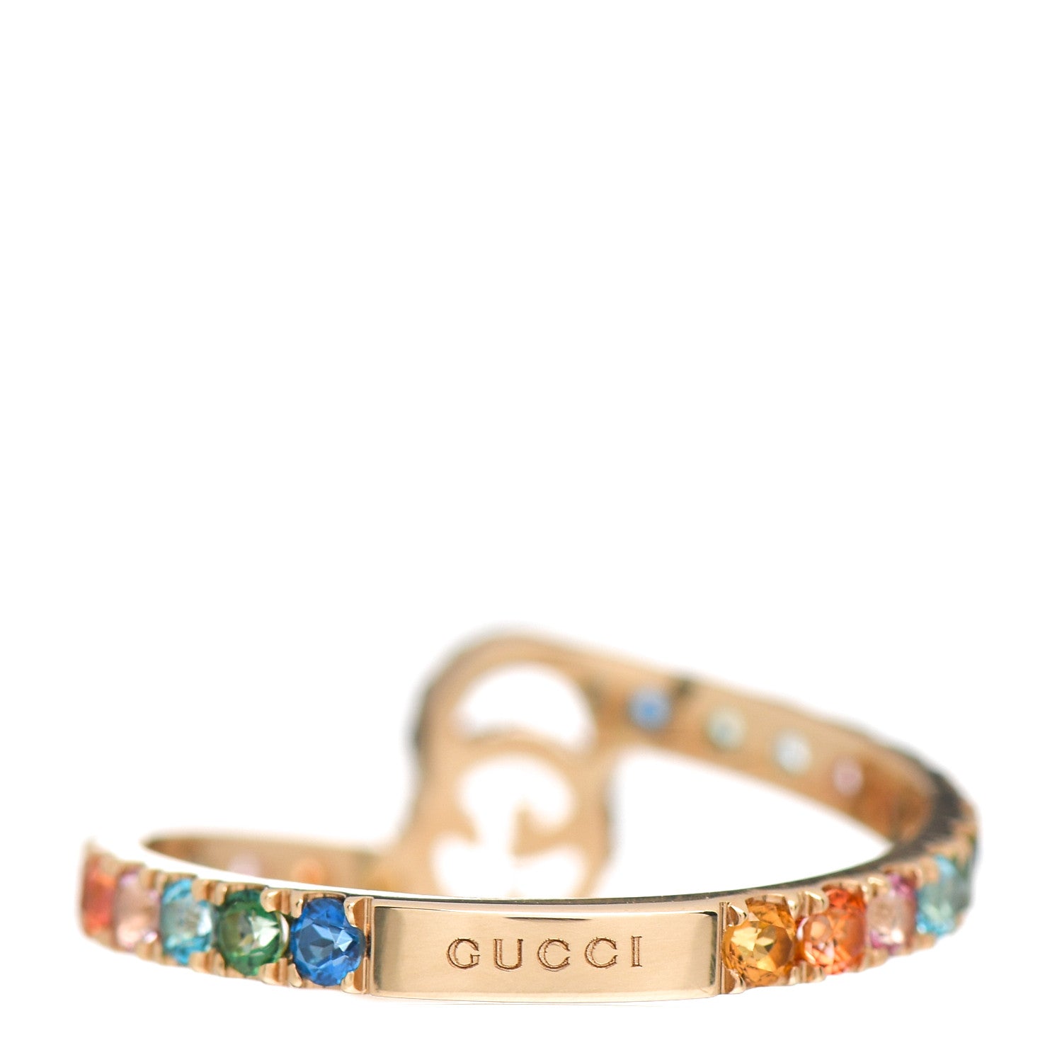 Gucci 18K Yellow Gold Mixed Gemstone Running GG Ring 52 6 4 of 6
