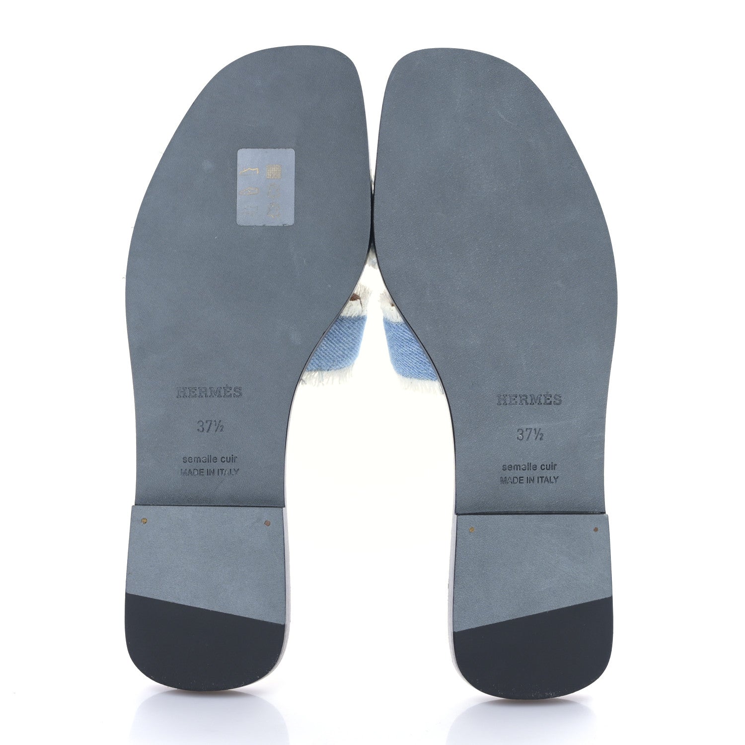 Hermes Denim Oran Fringe Sandals 37.5 Bleu Clair 5 of 8