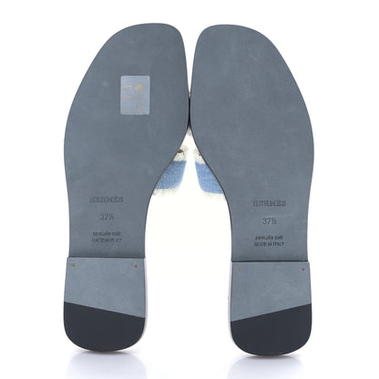 Hermes Denim Oran Fringe Sandals 37.5 Bleu Clair 5 of 8