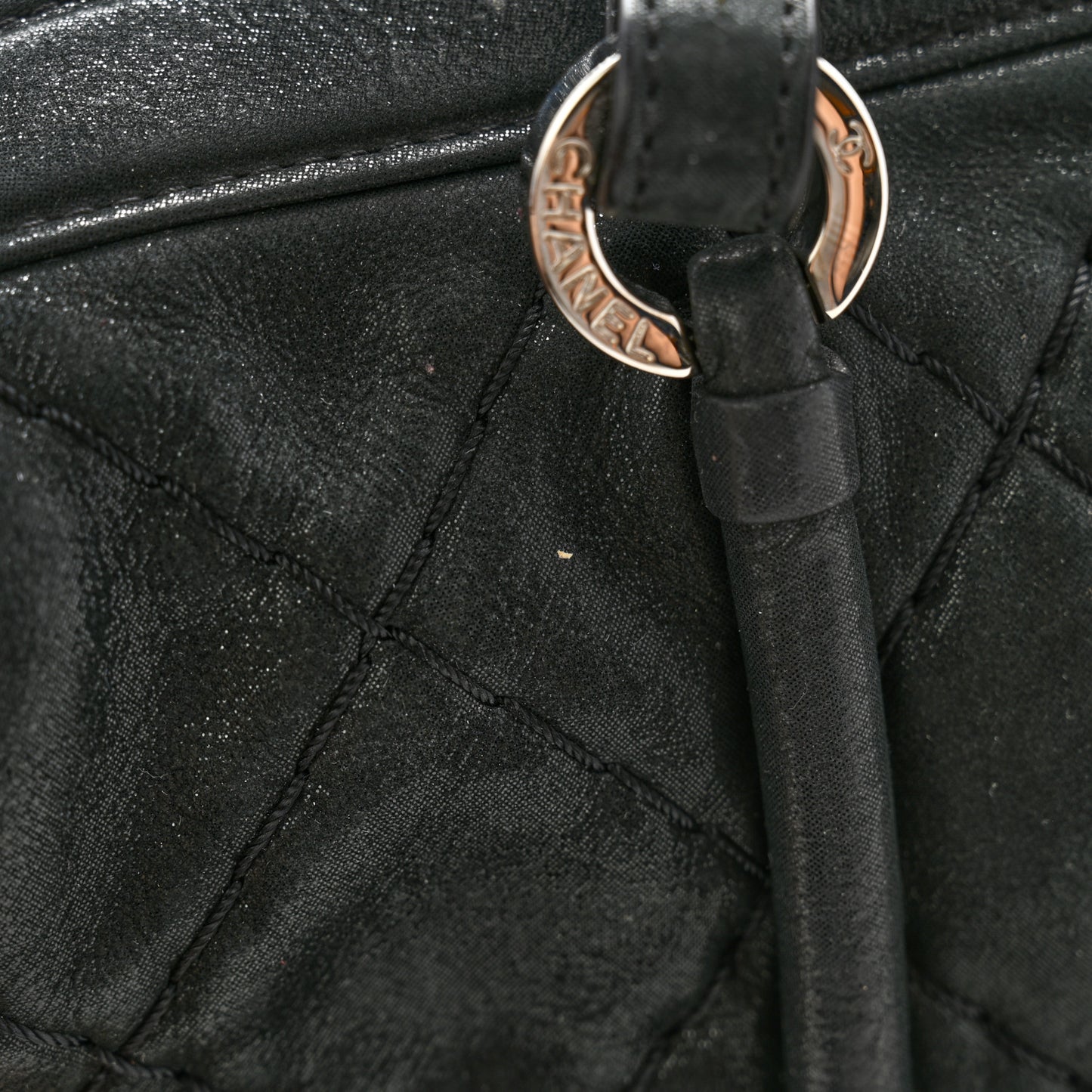 Iridescent Calfskin Quilted Relax CC Bowler Bag Black