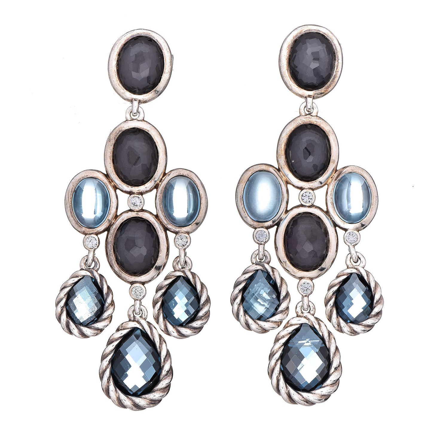 Sterling Silver Blue Topaz Black Orchid Chandelier Earrings