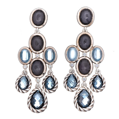 David Yurman Sterling Silver Blue Topaz Black Orchid Chandelier Earrings 1 of 5