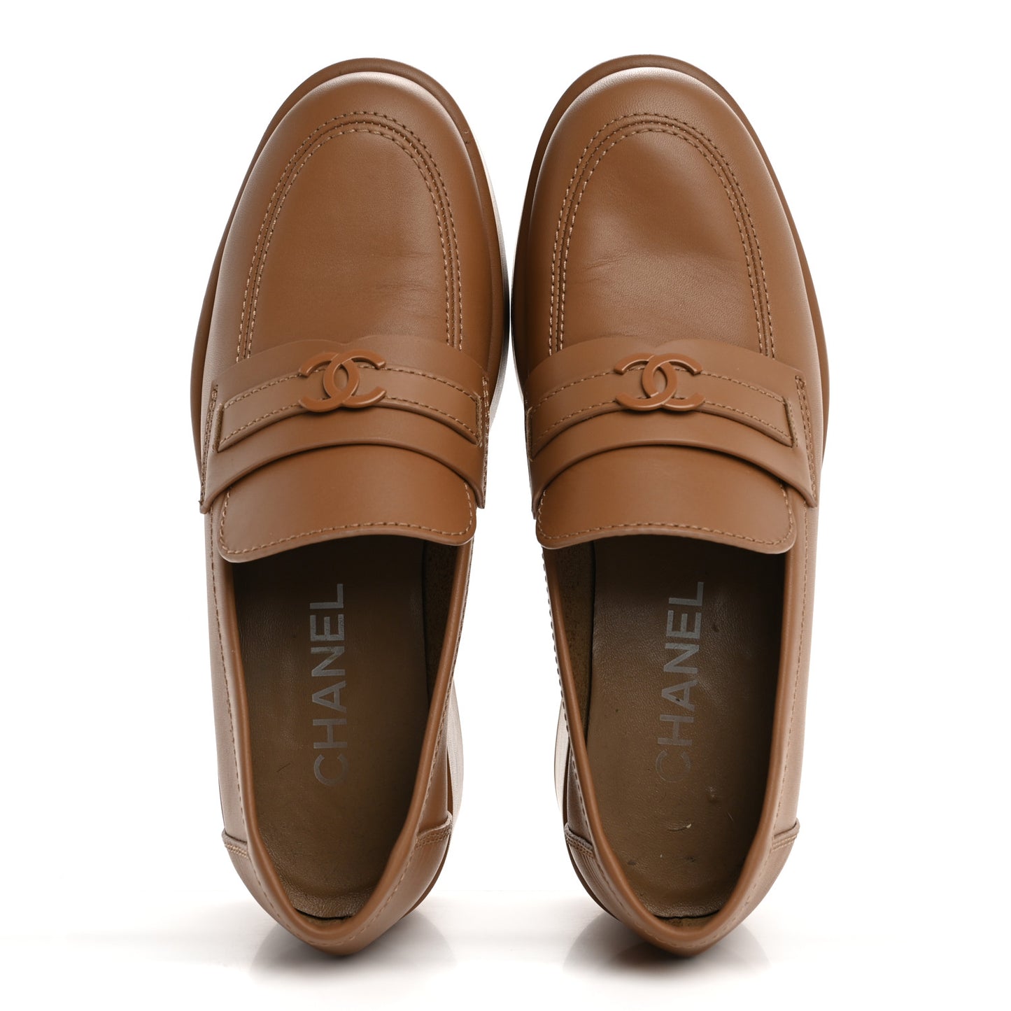 Calfskin CC Platform Loafers 38 Beige