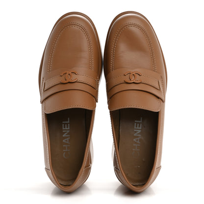 Chanel Calfskin CC Platform Loafers 38 Beige 2 of 15