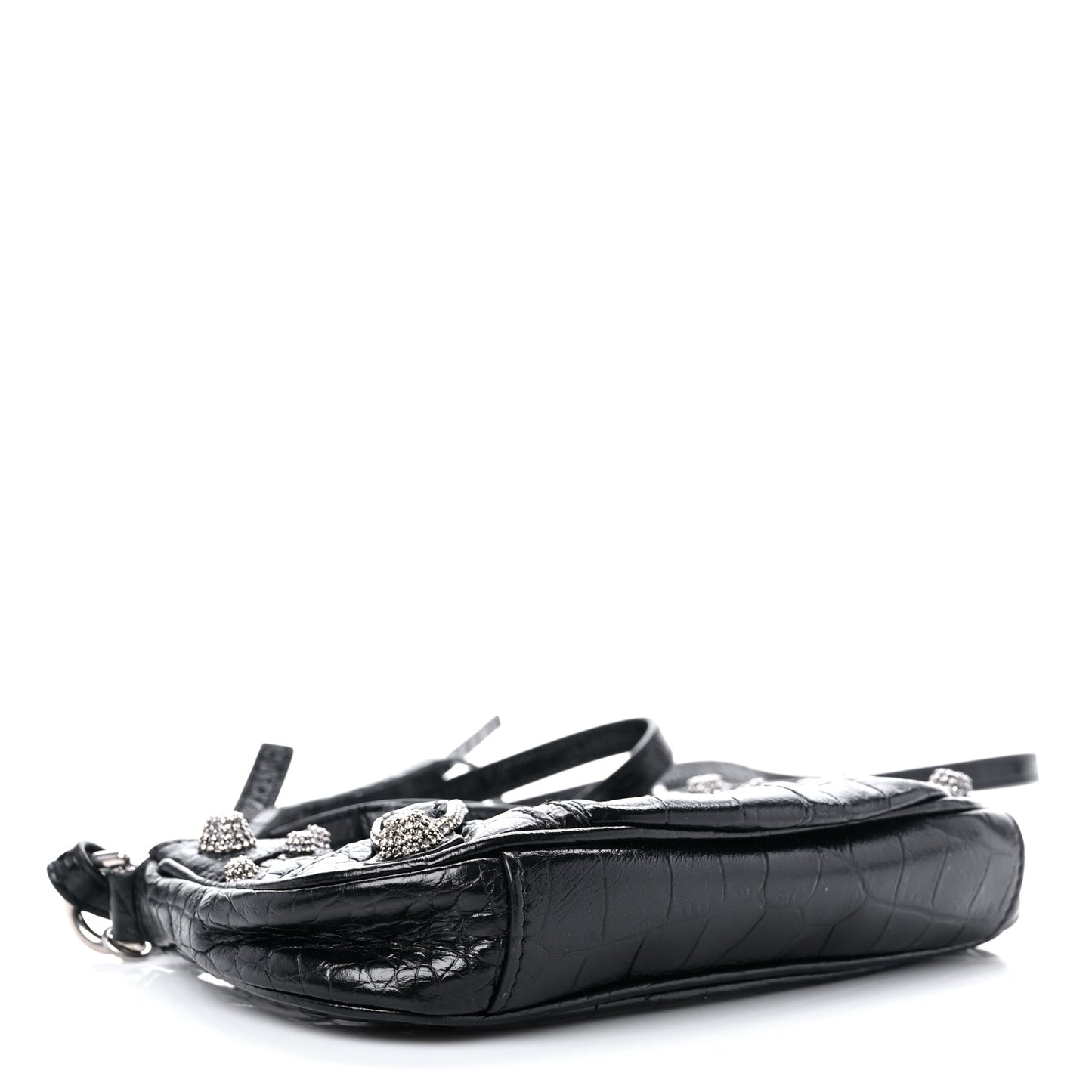 Extra Supple Calfskin Crystal Crocodile Embossed Le Cagole Mini Purse With Chain Black