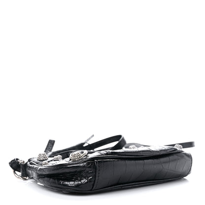 Balenciaga Extra Supple Calfskin Crystal Crocodile Embossed Le Cagole Mini Purse With Chain Black 3 of 8