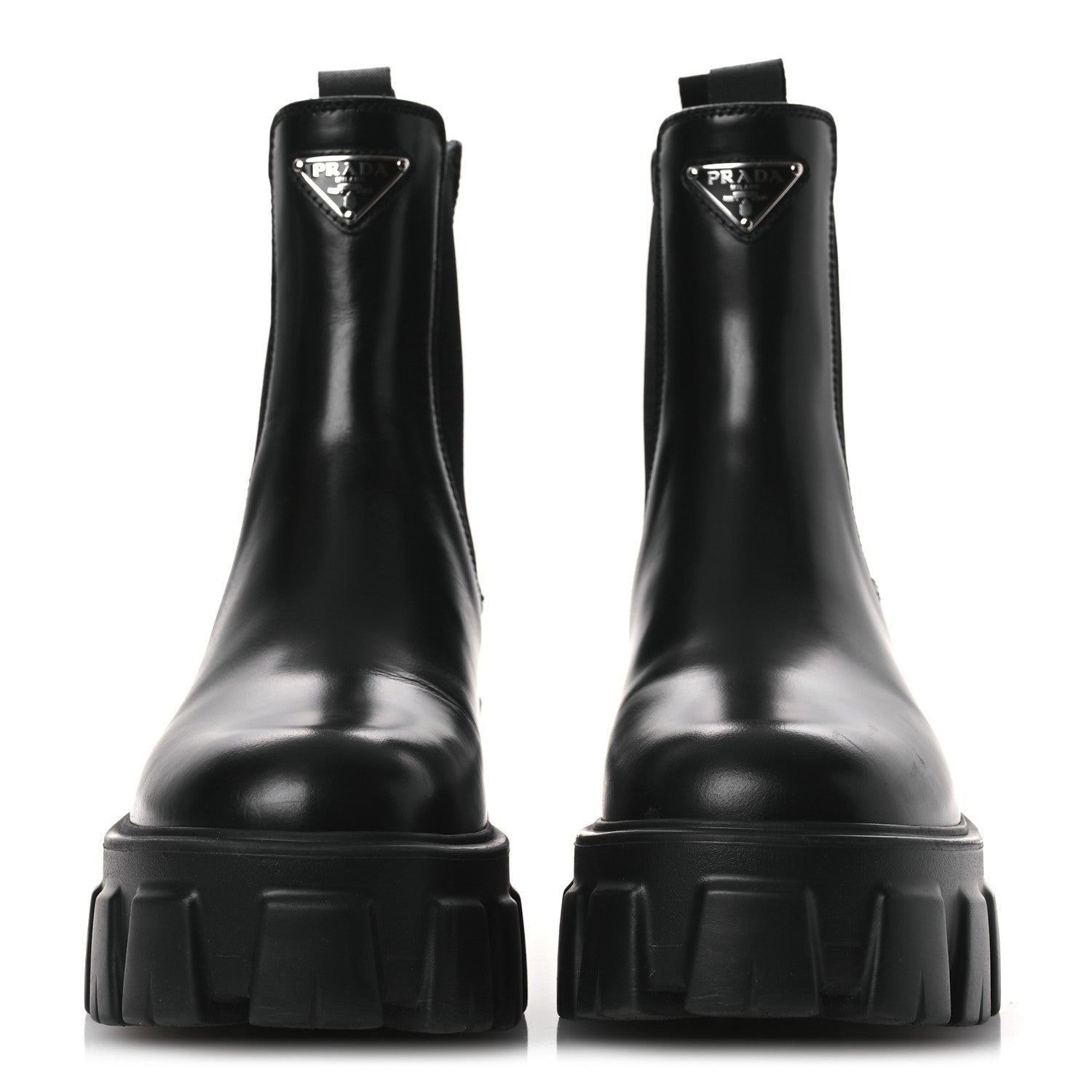Prada Spazzolato Rois Triangle Monolith Chelsea 55mm Boots 36 Black 3 of 13