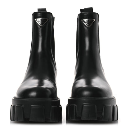 Prada Spazzolato Rois Triangle Monolith Chelsea 55mm Boots 36 Black 3 of 13